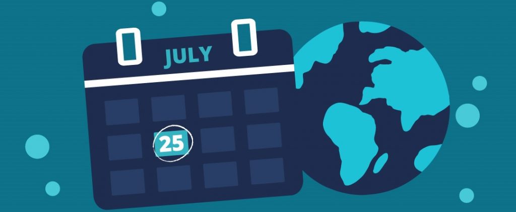 A calendar highlighting 25 July and the world